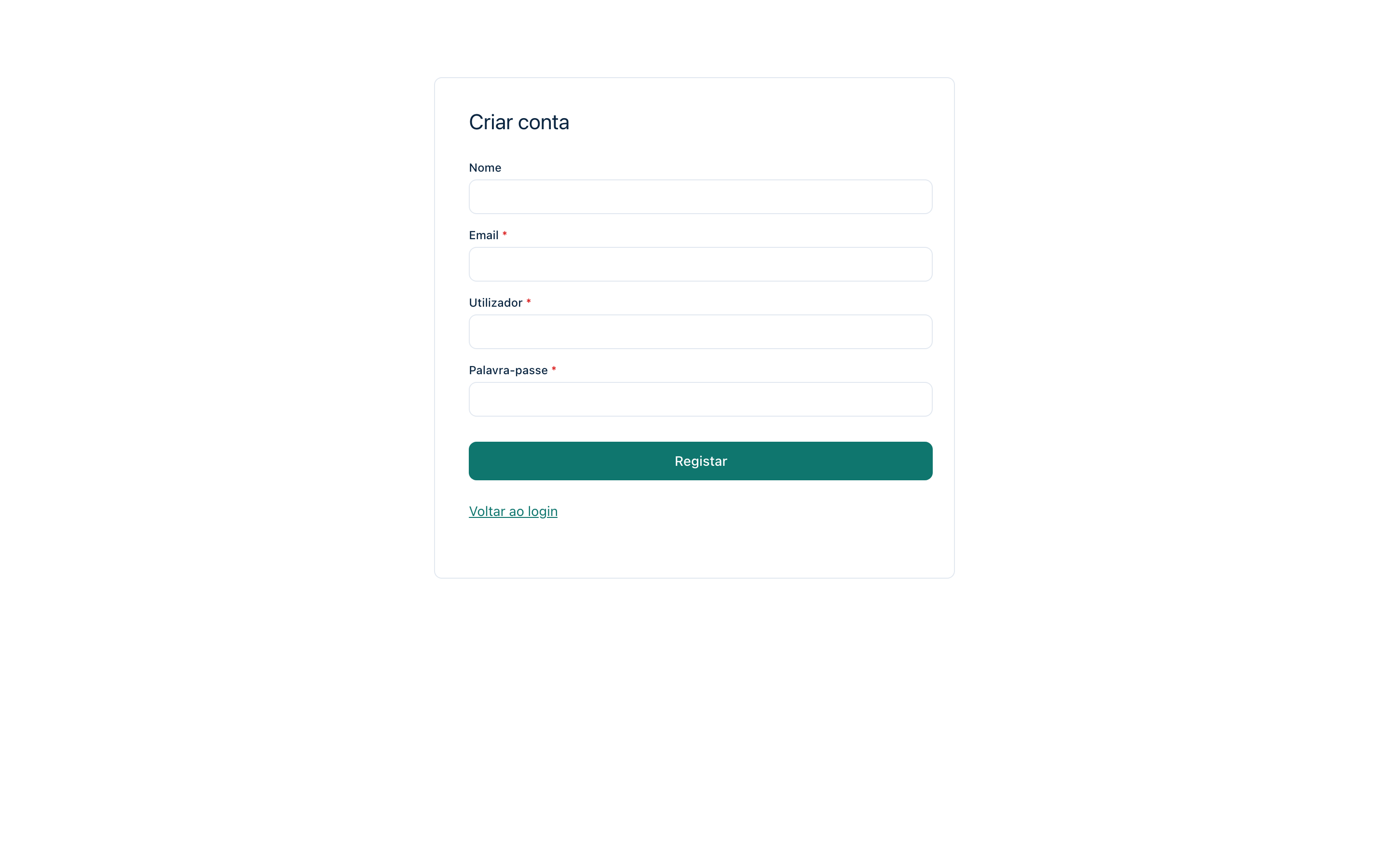 Der unter /register ausgelieferte Bildschirm Registo