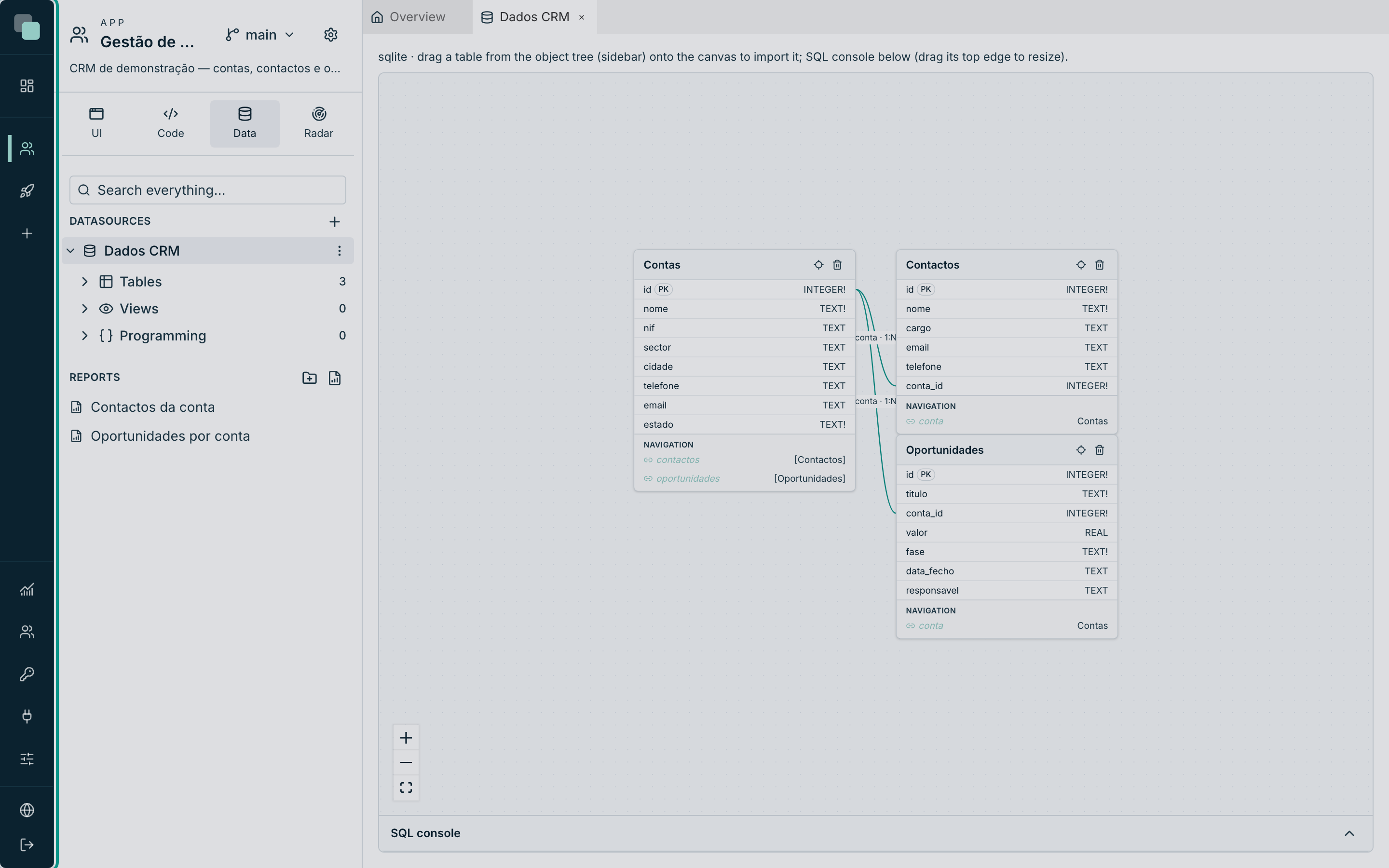 The Data panel with the Datasources section and the object tree of the