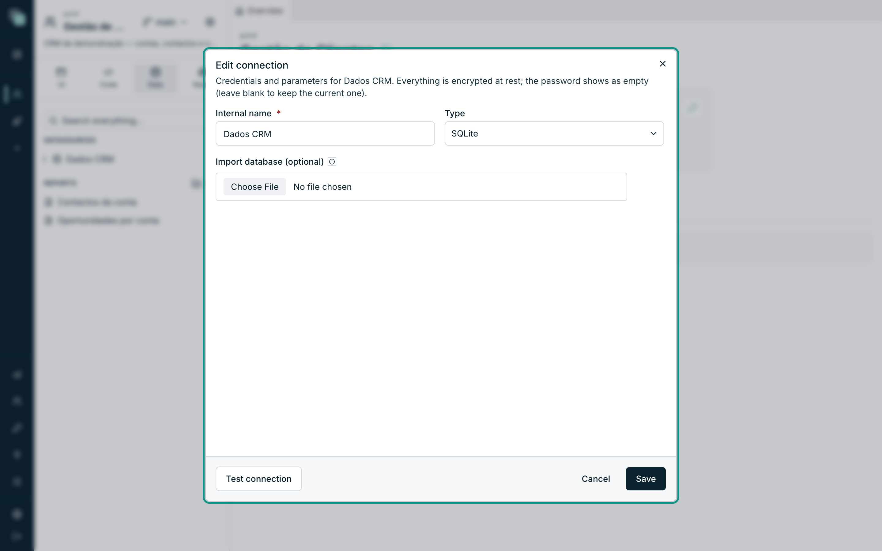 The Edit connection modal of the