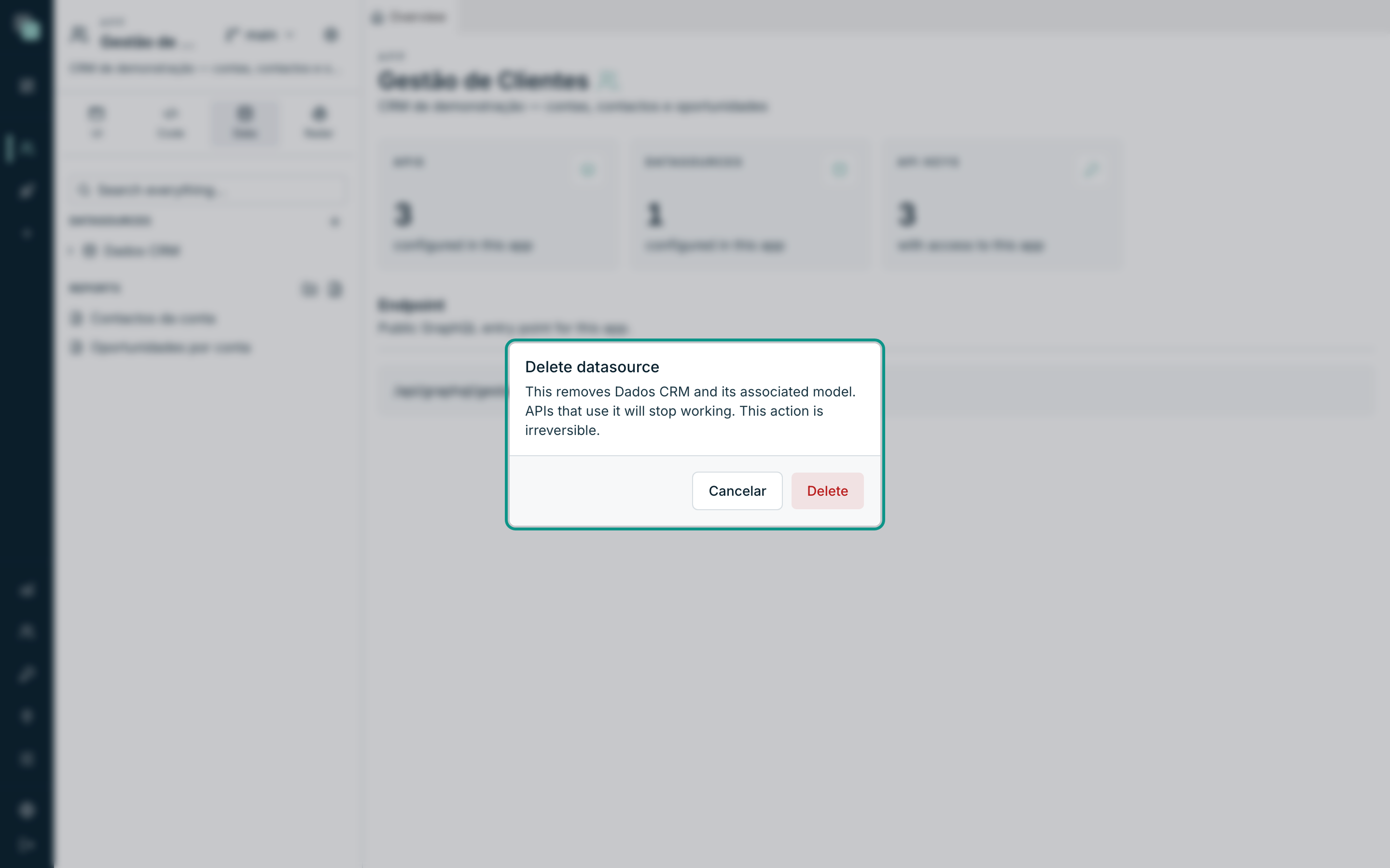 The deletion confirmation warns that APIs and scripts will no longer be able to run