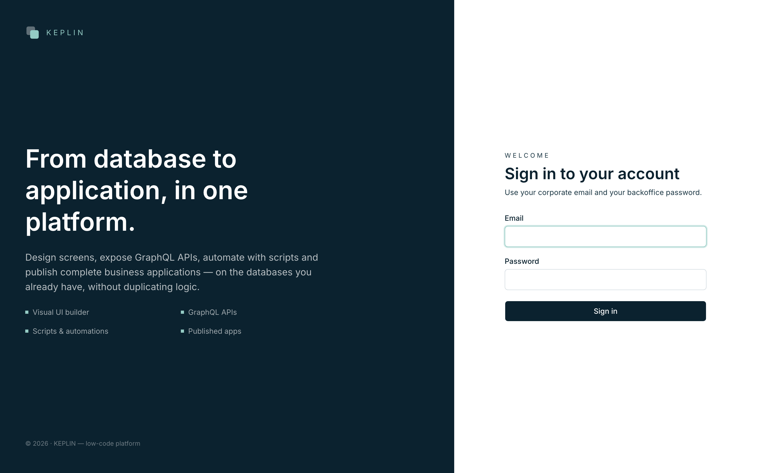 The sign-in page: the form with Email, Password and the Sign in button.