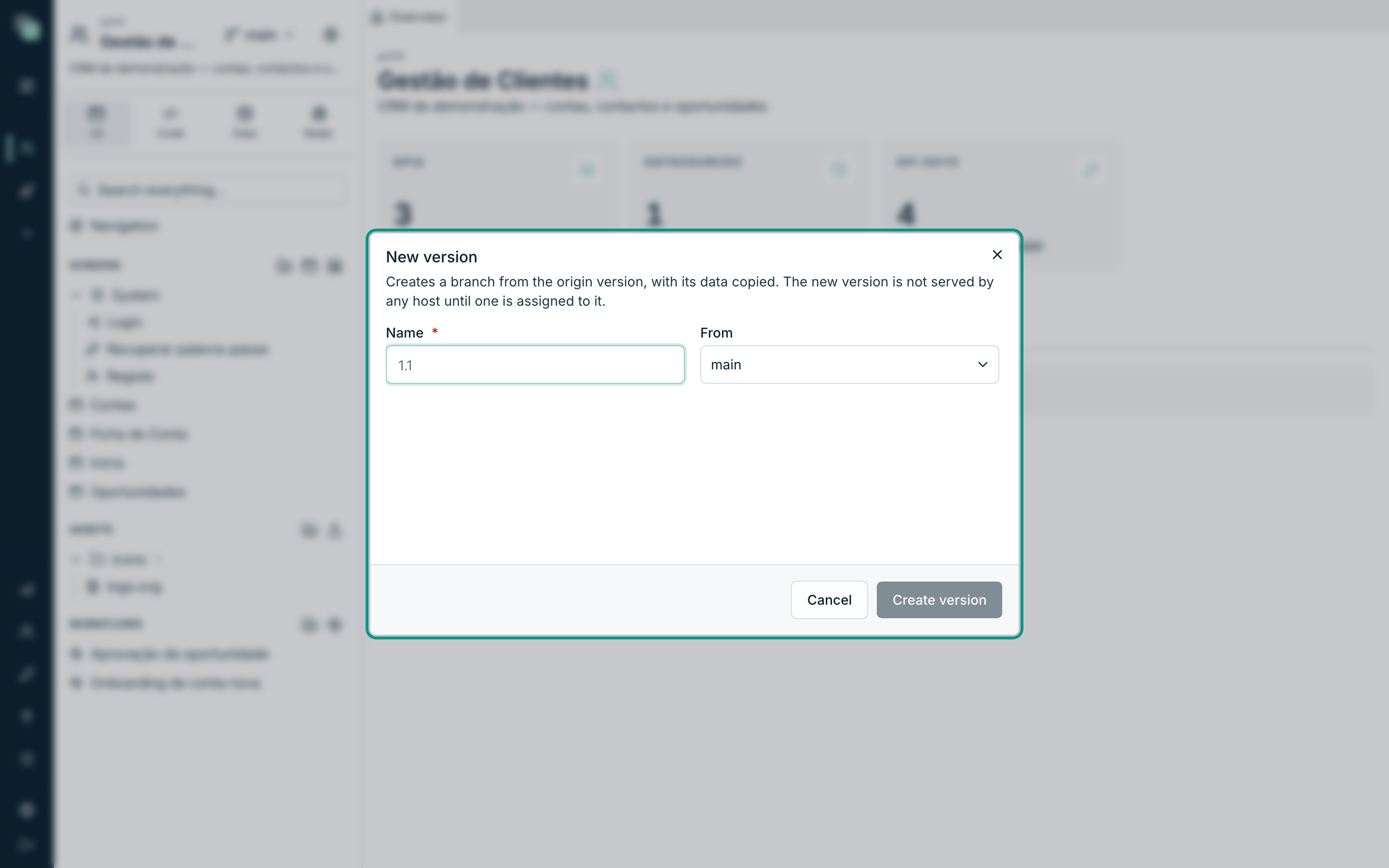 The New version dialog