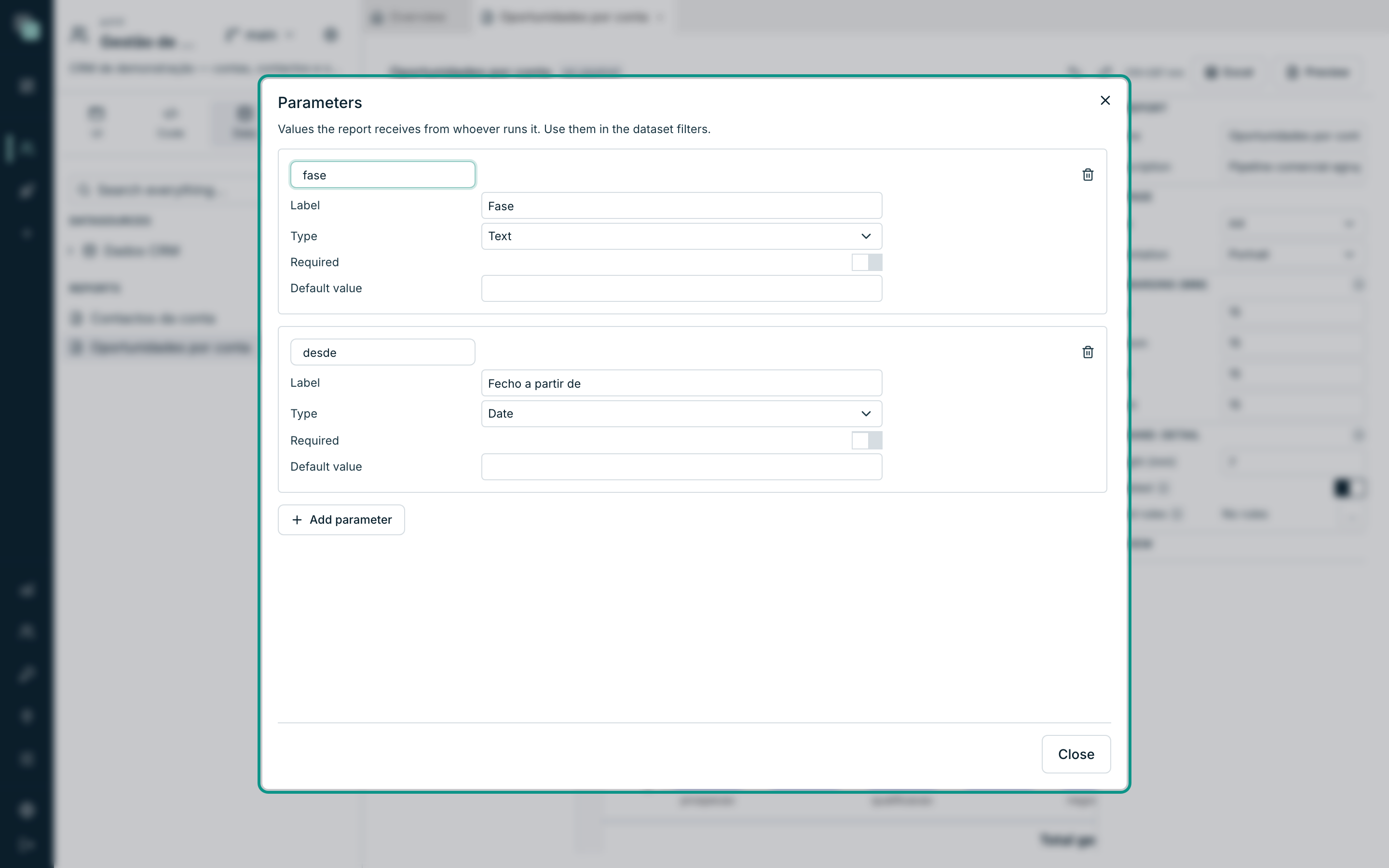The Parameters dialog