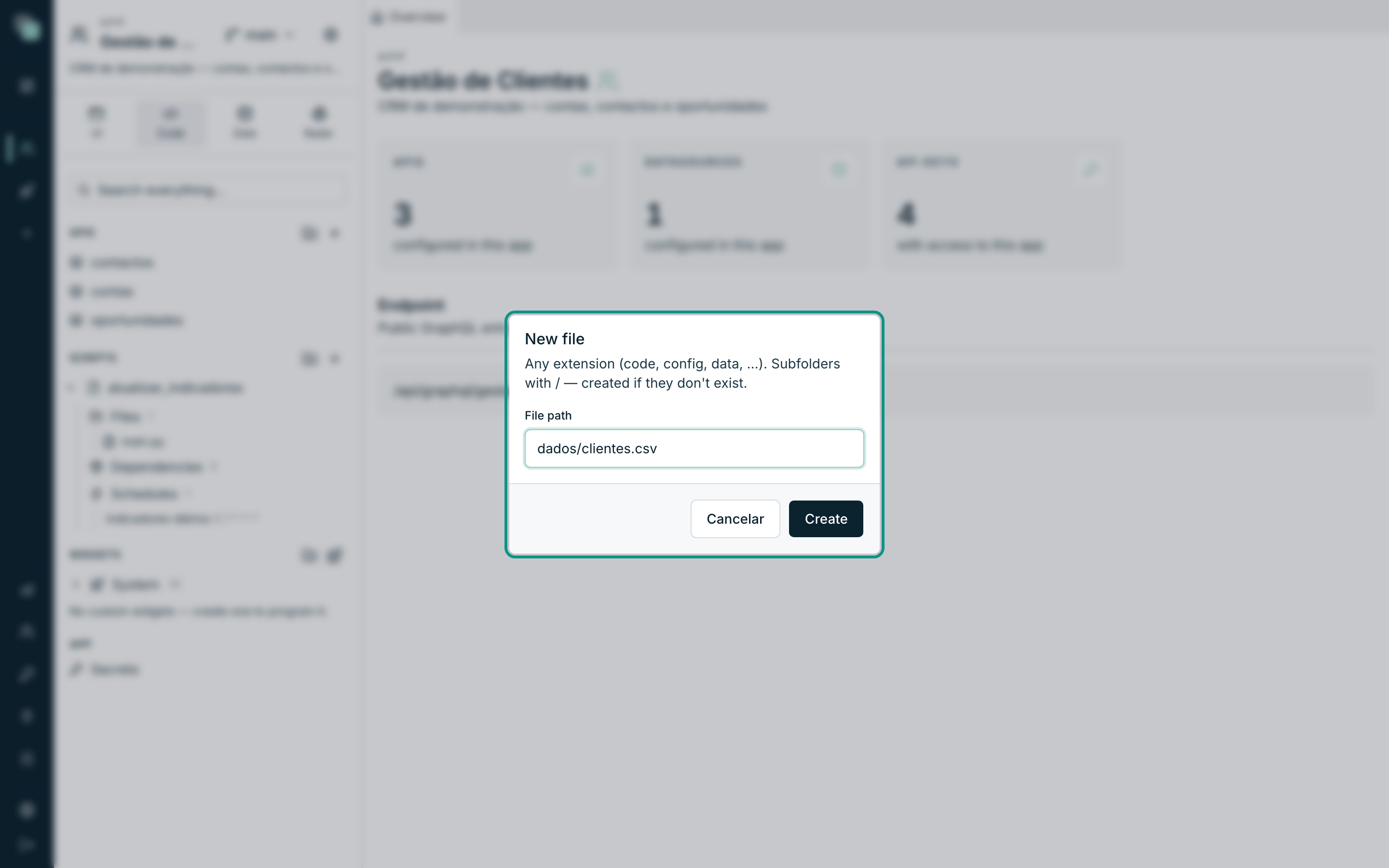 The New file dialog — any extension, subfolders with /.