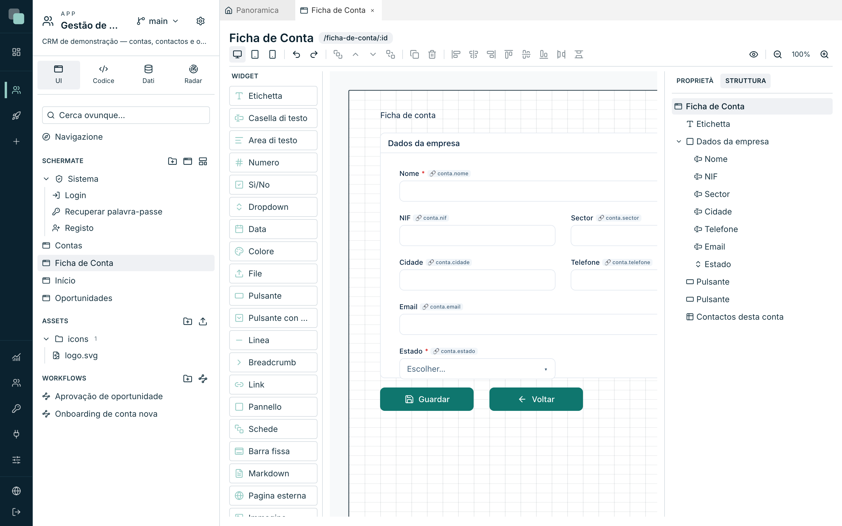 Il modale Configura datastore: API, chiave/filtri, caricamento e pagina.