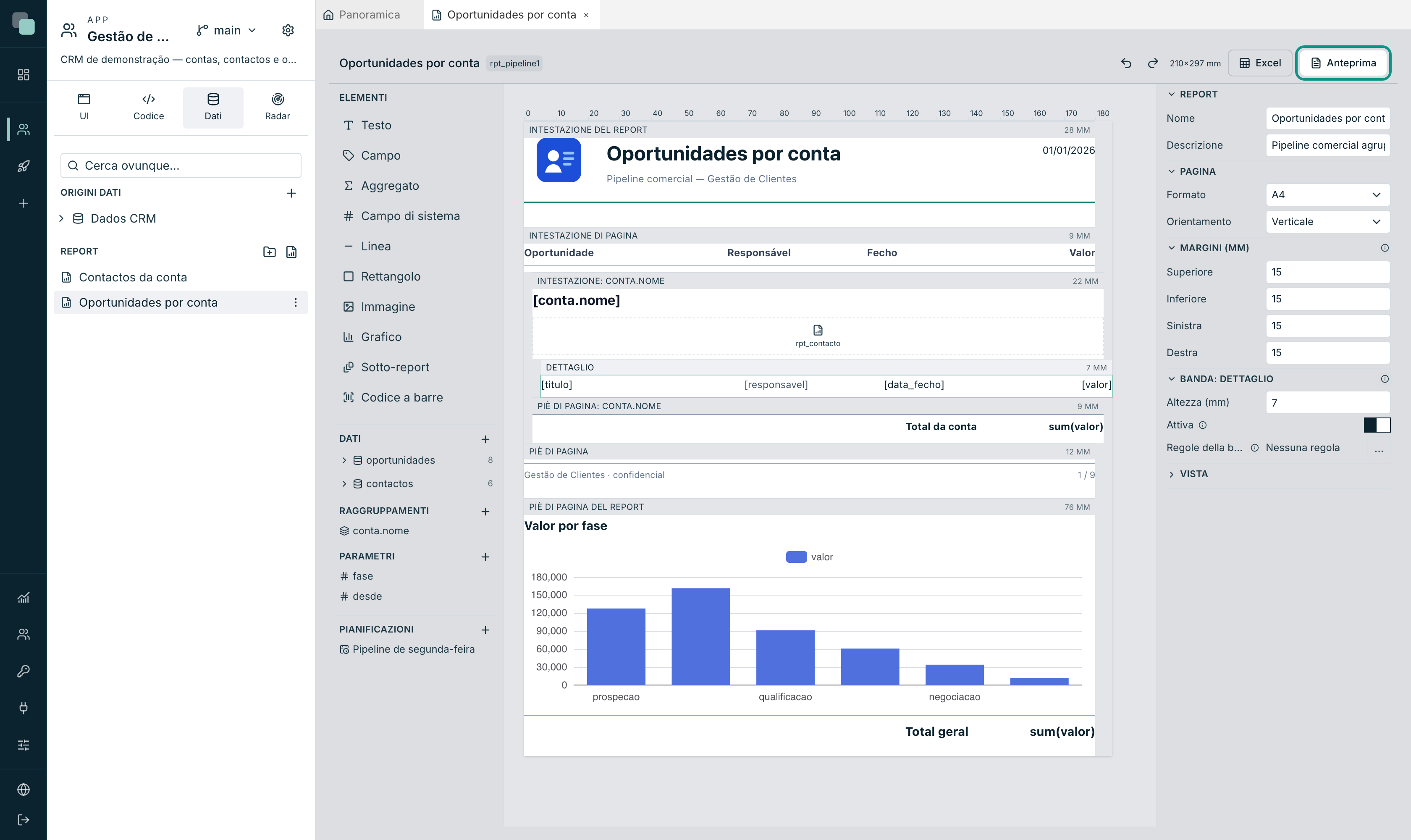 I pulsanti Excel e Anteprima