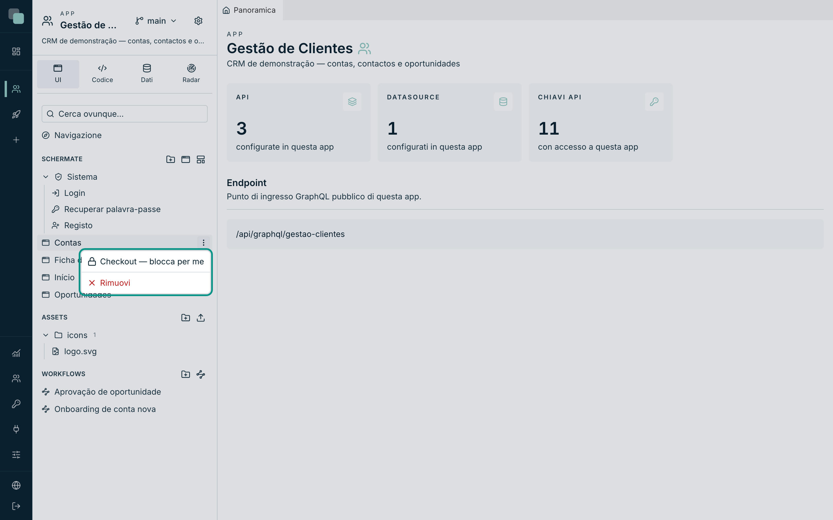 Il menu delle azioni di una schermata, con l'opzione Checkout — blocca per me
