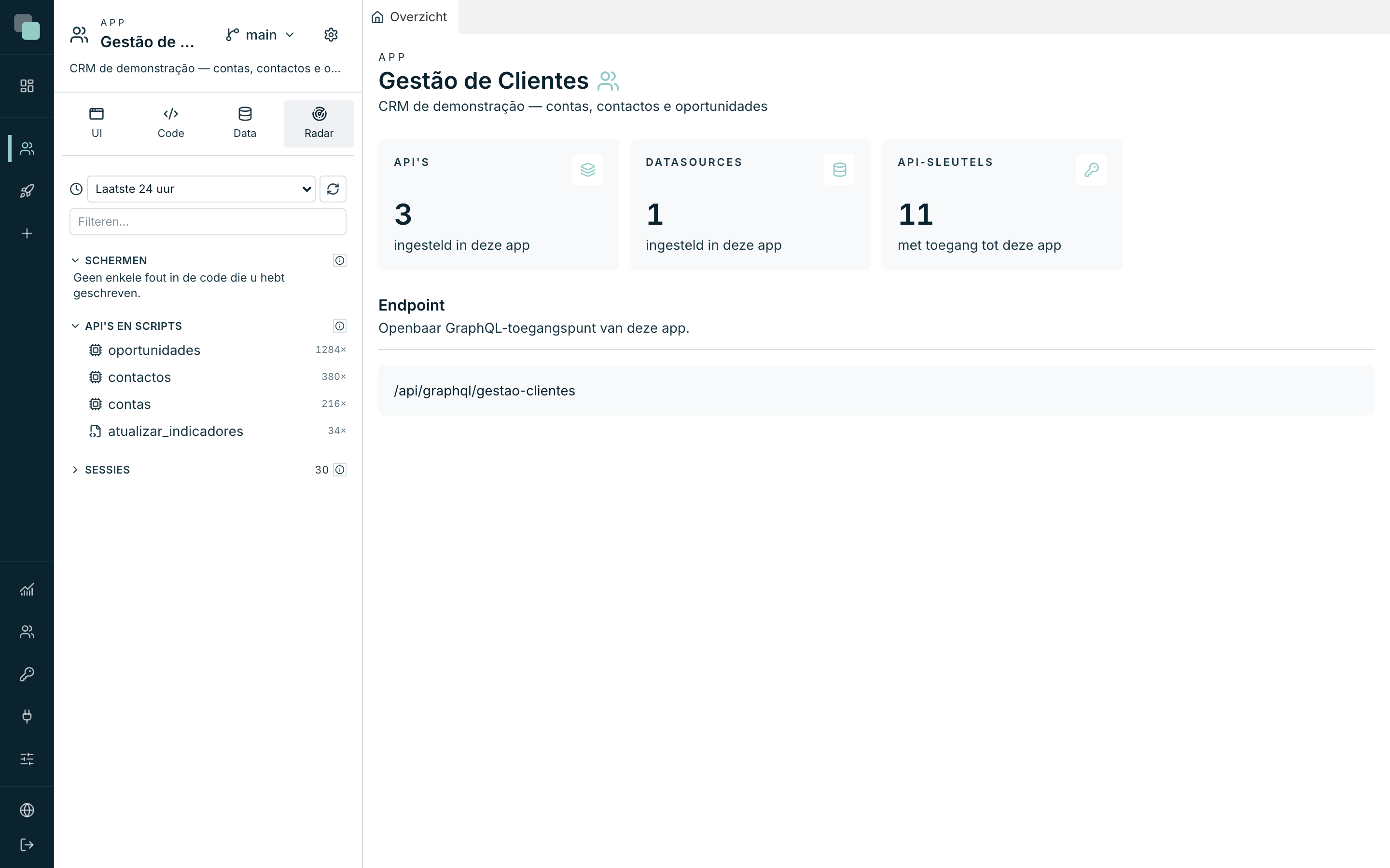 De minitab Radar: de gezondheid van de app van binnenuit gezien — API's, scripts, sessies en problemen.